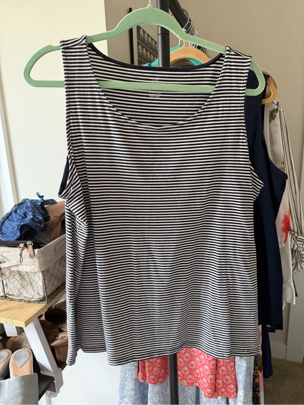 J. Jill Pima Stretch Knit Black & White Striped Tank Top XL